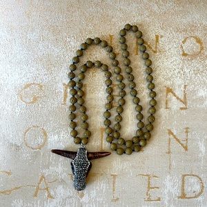 NWOT Bohemian Brown Lava stone necklace with steer head pendant